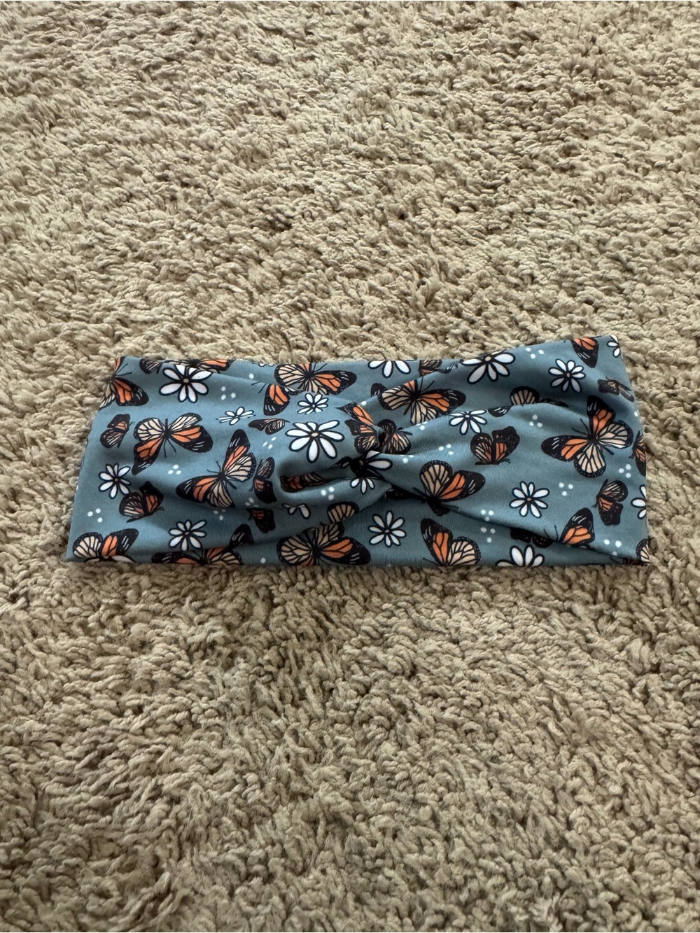 Butterfly Print Twist Headband - Gray with Orange Accents Monarch Butterfly